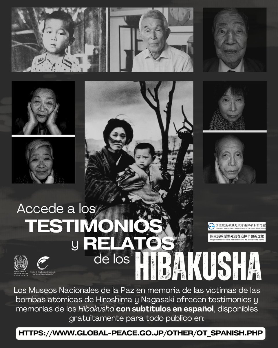 #Difusión 📣 | Los Museos Nacionales de la Paz en memoria de las víctimas de las bombas atómicas de #Hiroshima y #Nagasaki ofrecen testimonios y memorias de los #Hibakusha con subtítulos en español, disponibles gratuitamente en el siguiente enlace:

🔎 global-peace.go.jp/OTHER/ot_spani…