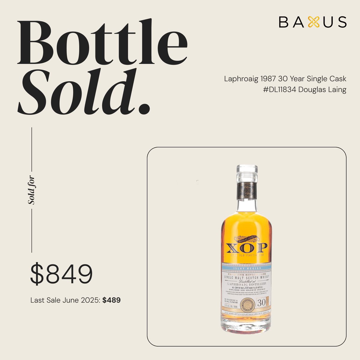 Laid to sleep in 1987 and bottled in 2017, this 30 year old single cask Laphroaig from Douglas Laing’s Xtra Old Particular series captures Islay peat at its peak - deep, smoky, and shaped by three decades of coastal maturation. 🌊

A serious pickup from someone on the marketplace