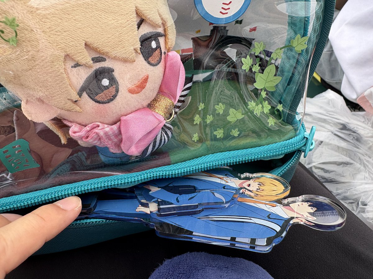 甲子園ぬいポーチやばい。中も可愛い。ぬいピッタリ。収納たっぷりで、アクスタも入る✨