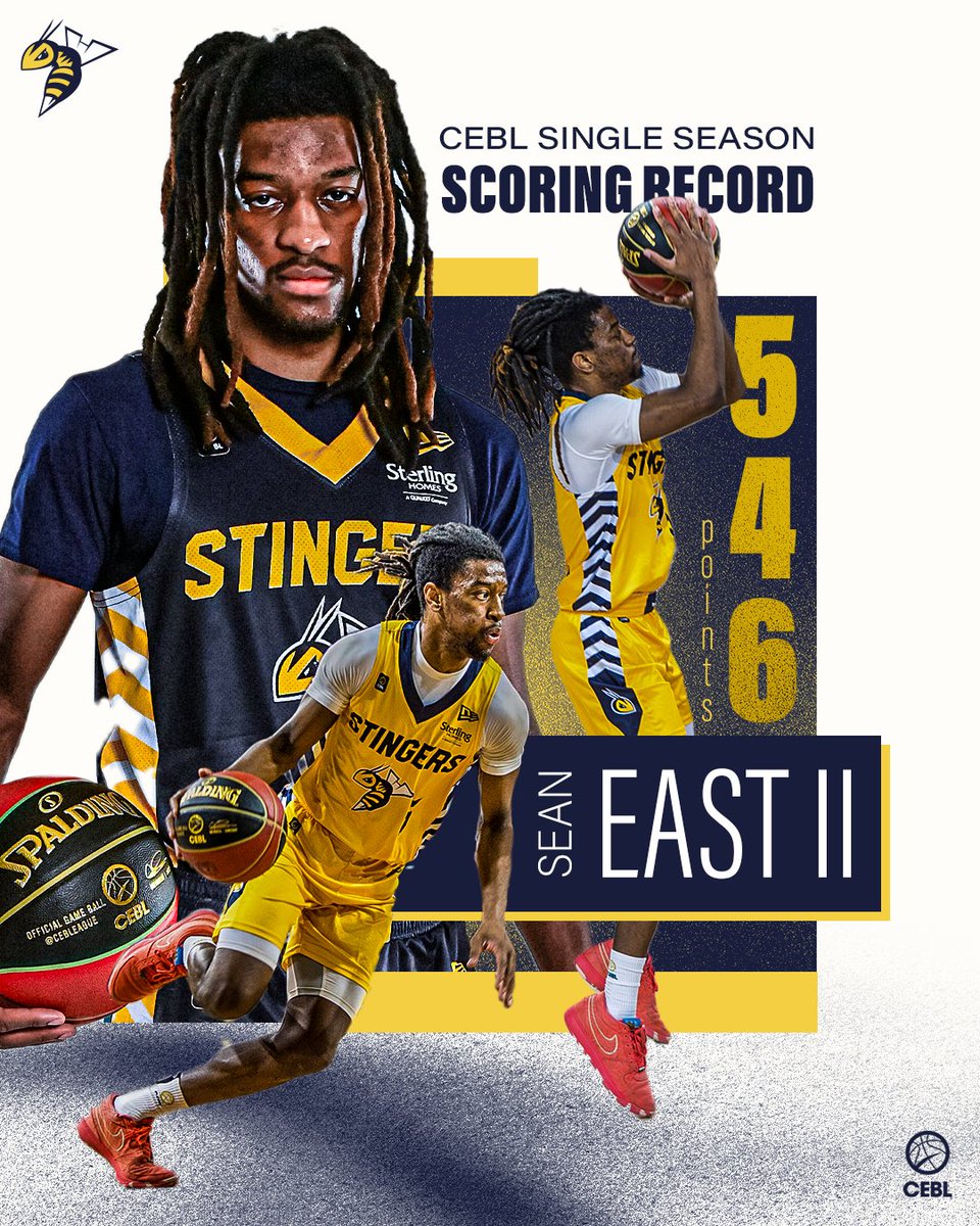 Edmonton Stingers (@ed_stingers) on Twitter photo HISTORY.🐝
Currently at 546 season points, Sean East II has broken the CEBL single season scoring record.🐐 HISTORY.🐝
Currently at 546 season points, Sean East II has broken the CEBL single season scoring record.🐐