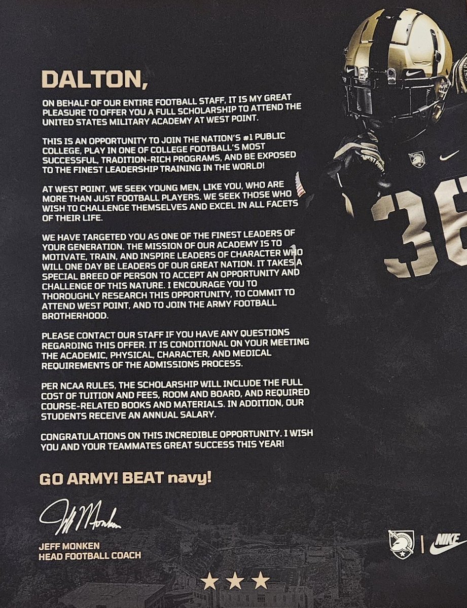 Dalton Dababneh (@dalton_dababneh) on Twitter photo #AGTG Grateful for the Official Offer from <a href="/CoachJeffMonken/">Jeff Monken</a> and <a href="/ArmyWP_Football/">Army Football</a> 🏈 🏴☠️🇺🇲
Special thanks to <a href="/CoachJuice17/">Coach Juice</a>
too!
#GoArmy ⚔️ #ArmyFootball
<a href="/goblackknights/">#GoBlackKnights</a>
<a href="/MattNally1/">Coach Matt Nally</a> <a href="/CoachTScoggin/">Christian Tyler Scoggin</a> <a href="/coachham9/">Ryan Hamilton</a> <a href="/coachpspeed/">Coachpspeed</a> <a href="/FootballMelissa/">Melissa Cardinal Football</a> #TXHSFB #AGTG Grateful for the Official Offer from <a href="/CoachJeffMonken/">Jeff Monken</a> and <a href="/ArmyWP_Football/">Army Football</a> 🏈 🏴☠️🇺🇲
Special thanks to <a href="/CoachJuice17/">Coach Juice</a>
too!
#GoArmy ⚔️ #ArmyFootball
<a href="/goblackknights/">#GoBlackKnights</a>
<a href="/MattNally1/">Coach Matt Nally</a> <a href="/CoachTScoggin/">Christian Tyler Scoggin</a> <a href="/coachham9/">Ryan Hamilton</a> <a href="/coachpspeed/">Coachpspeed</a> <a href="/FootballMelissa/">Melissa Cardinal Football</a> #TXHSFB