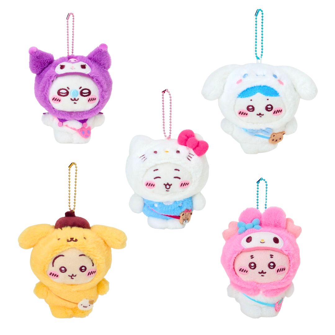 Chiikawa x Sanrio Plush Keychains - Momonga & Kuromi, Hachiware