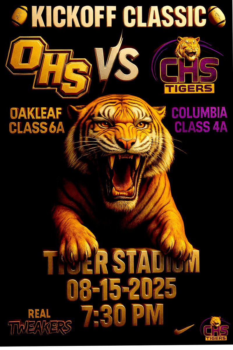 🔥 IT’S GAME WEEK 🔥

🏈 Oakleaf Knights vs Columbia Tigers
📅 Friday, August 15, 2025
📍 Tiger Stadium
⏰ 7:30 PM Kickoff
🎟️ gofan.co/event/3896709

Bring the noise. Bring the energy. Let’s protect our house!

#FridayNightLights #TigerPride #ZooLife #Nike #ColumbiaFootball