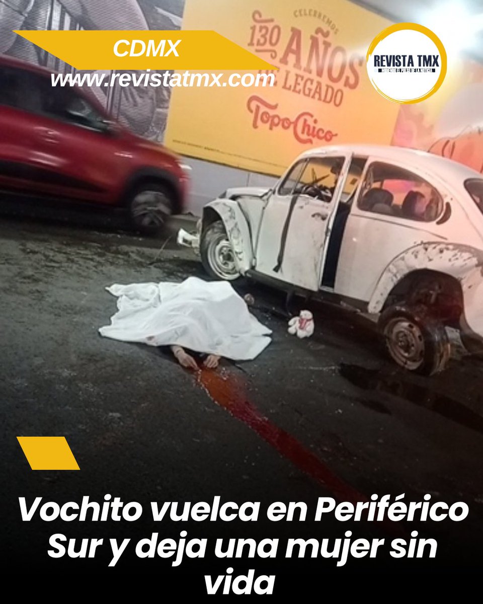 🚨 Vochito vuelca en Periférico Sur y deja una mujer sin vida 

🚗 Un Volkswagen “#Vocho” volcó sobre Periférico Boulevard Adolfo Ruiz Cortines, en la colonia Comuneros de #SantaÚrsula. El vehículo quedó con daños severos tras el incidente.

🚔 La víctima, una #mujer de