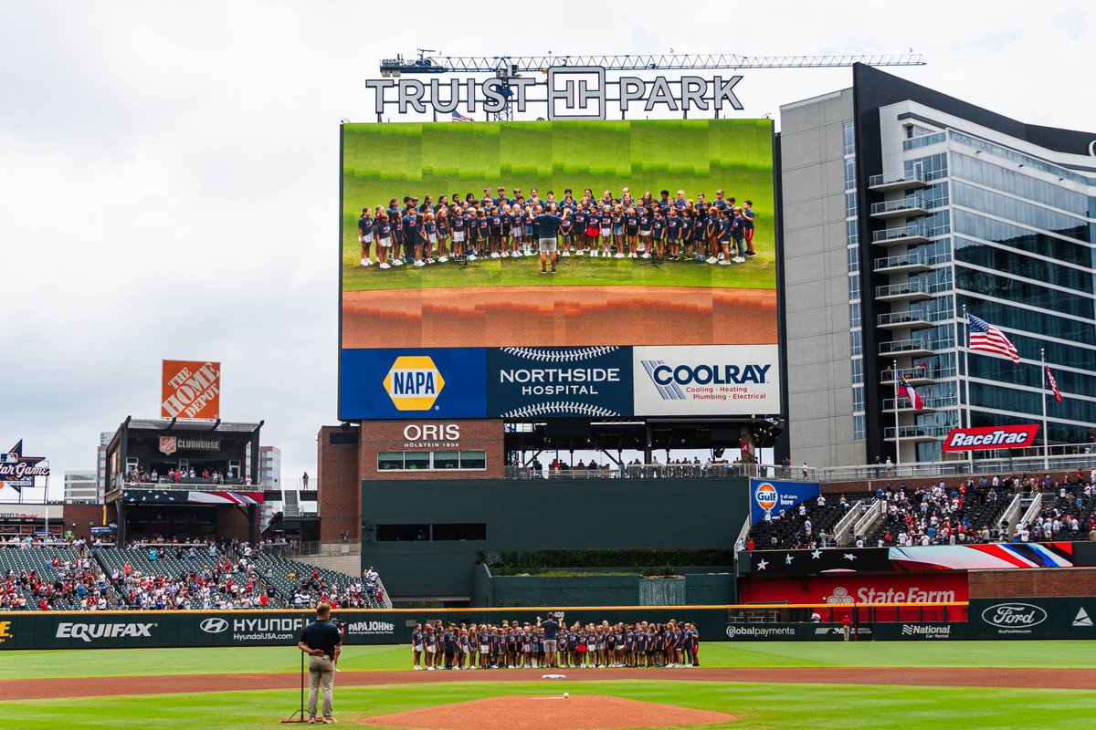Fifth graders from Colham Ferry, Dove Creek, High Shoals, Malcom Bridge, Oconee County, and Rocky Branch elementary schools performed the national anthem at today's Atlanta Braves game ... and they did an awesome job! #OconeeFamily