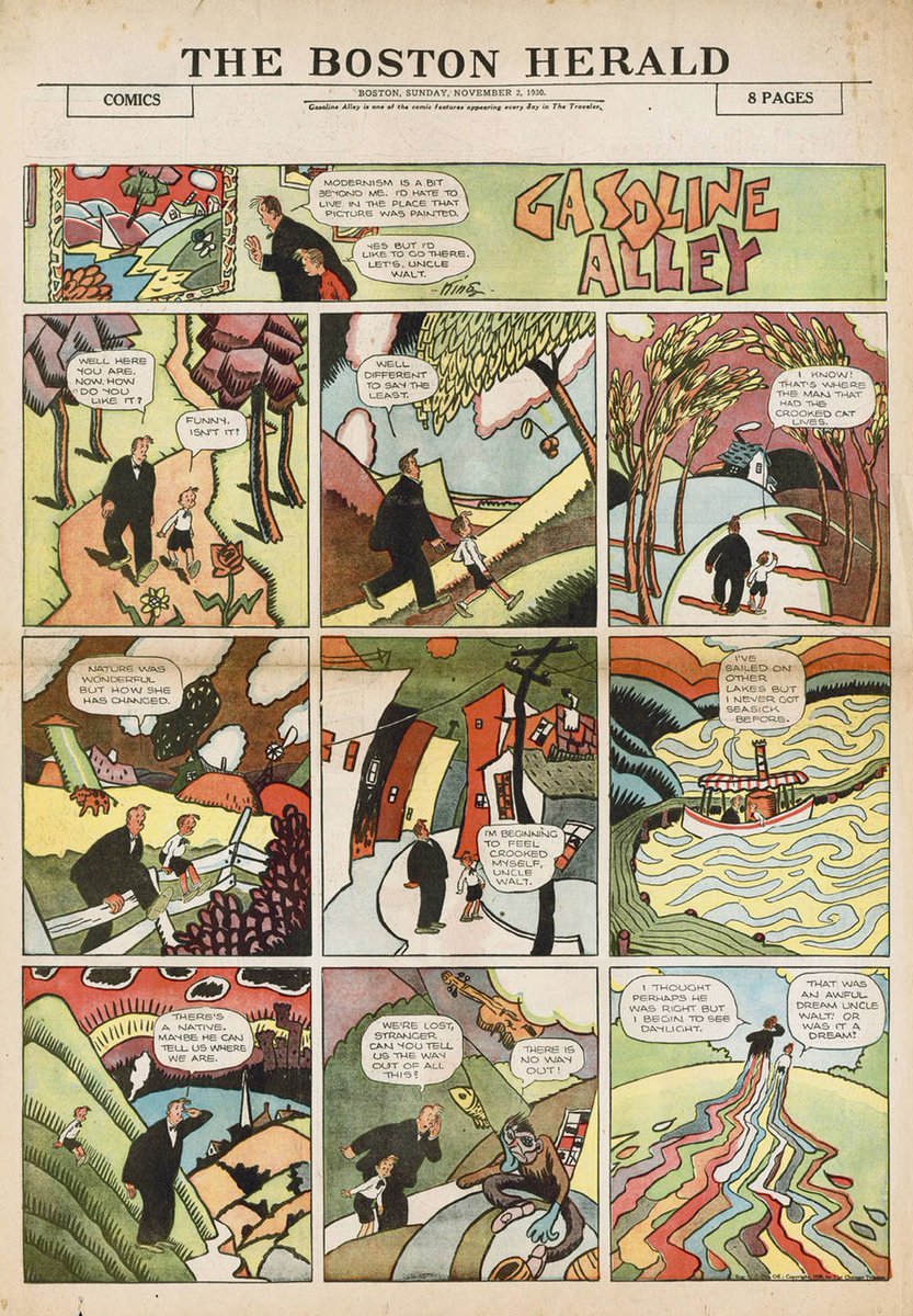 ChrisJRuss's tweet photo. @owenbroadcast There's an awesome history of this in comics strips for some reason. I guess that's what happens when you have artists staring into imaginary worlds all day. My favorite is this one from 1930. There's also a Ditko short story about it. https://t.co/uyEnGZIxo0