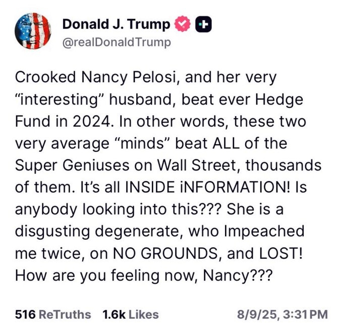 Two troubling things about this post:

1. You can tell Trump authored this himself, because a third-grader could construct a better statement;

2. The same third-grader would display more maturity than the sitting President of the United States.