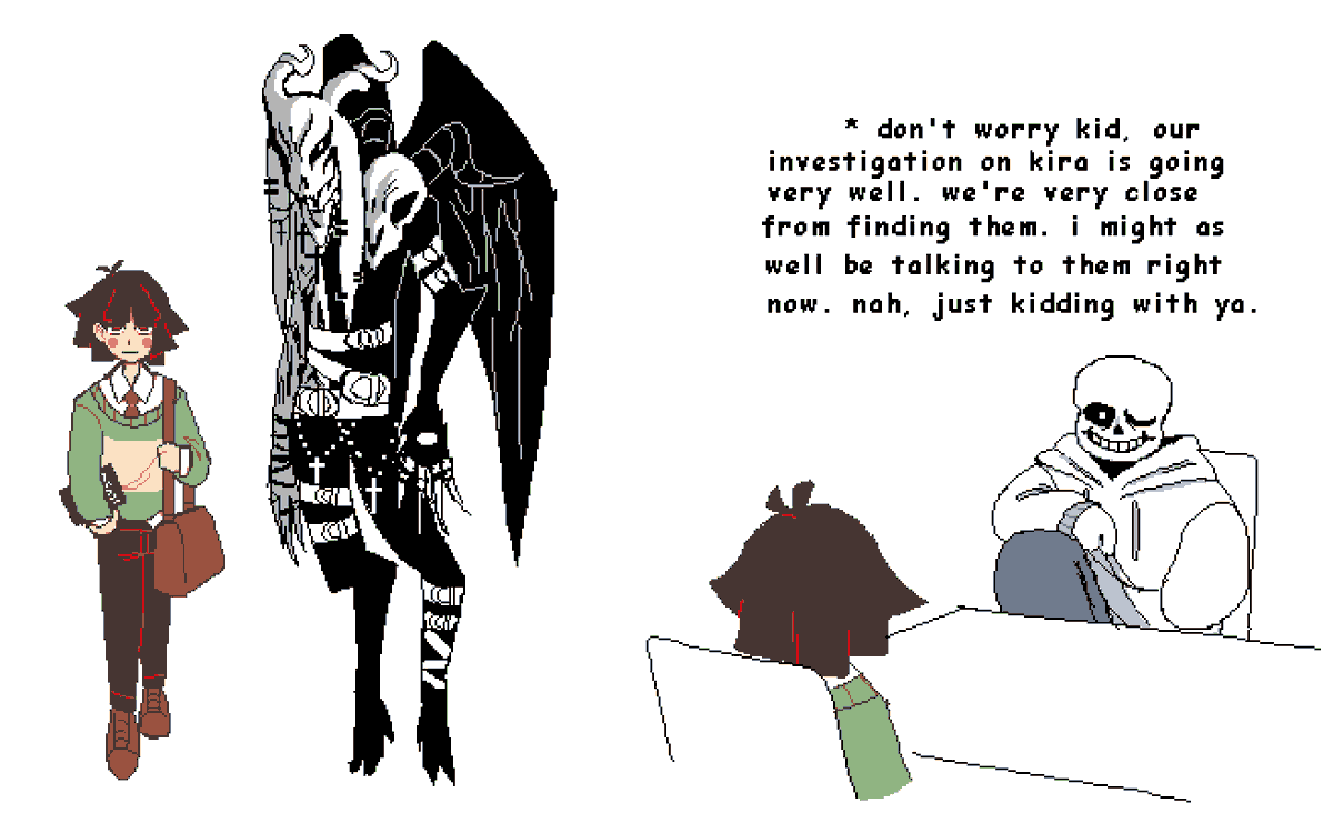 PJam06's tweet image. Death Note but Chara is Kira.

#UndertaleAU #undertalefanart #deathnote