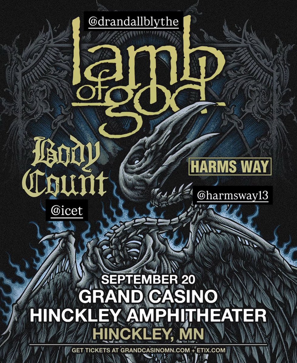 September Minnesota! <a href="/BodyCountBand/">BODY COUNT</a> with <a href="/lambofgod/">Lamb Of God</a> Do not miss this ☠️