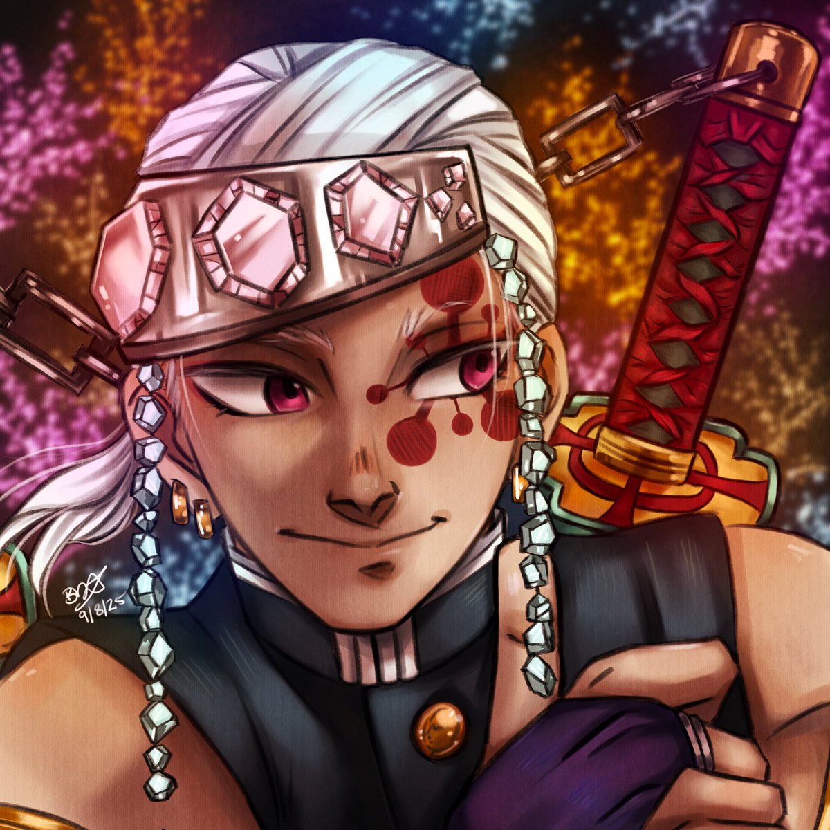 Brookestar854's tweet photo. Uzui Tengen from Demon Slayer. He was such a hard character to draw for me but I’m happy with how it turned out ✨✨

#uzuitengen #kimetsunoyaiba #DemonSlayer #procreate https://t.co/bhYE9TK2oo