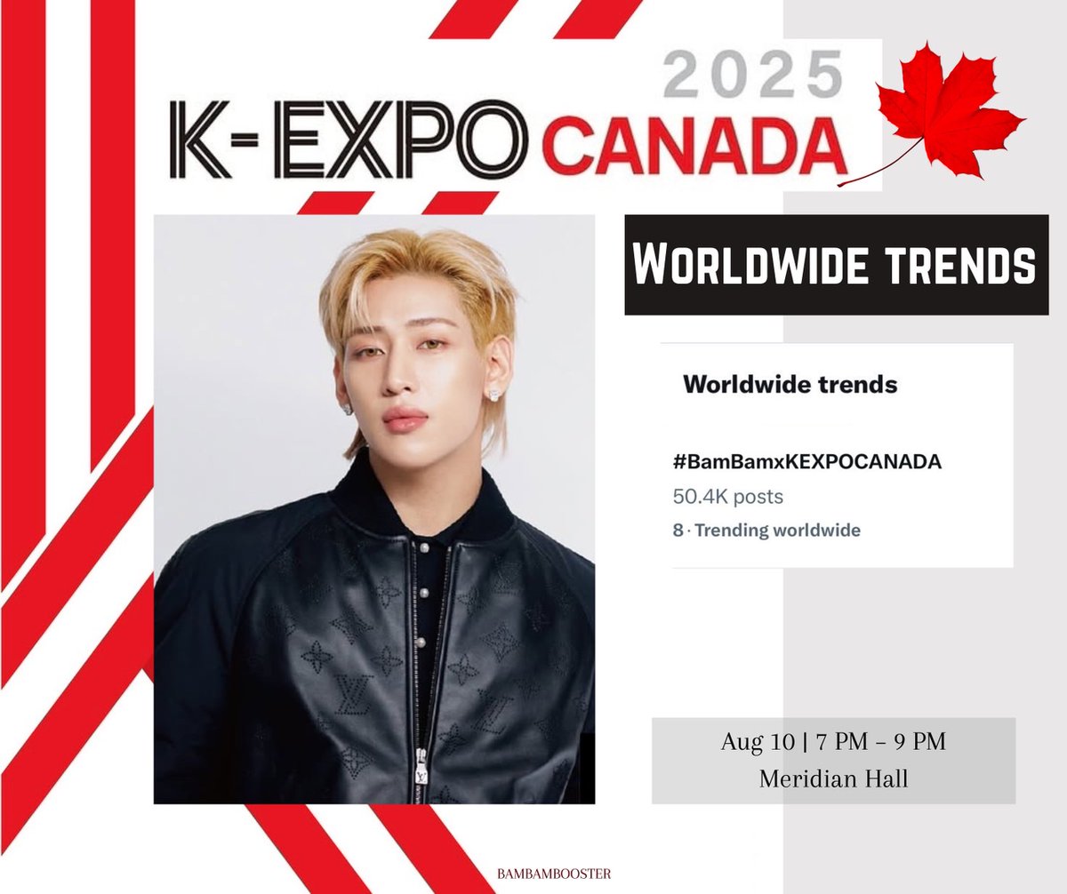 BamBamBooster's tweet photo. 250811 | 07:13 AM ICT 🍁🤍❤️

Worldwide Trends 🌎

8 • #BamBamxKEXPOCANADA
       50.4K Posts

#KEXPO2025 
#KEXPOCANADA
#KEXPOCANADA2025 
#BamBam #뱀뱀 @BamBam1A https://t.co/j6d1w83F5I