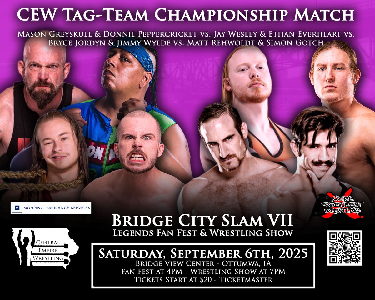 Central Empire Wrestling (@cewlive) on Twitter photo CEW Tag Titles: <a href="/mgswrestling/">mgswrestling</a> & <a href="/D_Peppercricket/">Donnie Peppercricket</a> defend against: <a href="/BryceJordyn24/">Golden God</a> & Jimmy Wylde, <a href="/DramaKingMatt/">Matthew Rehwoldt</a> & <a href="/deviousjourney/">Simon Gotch / サイモン・ゴッチ</a>, <a href="/EthanEverheart/">Ethan Everheart</a> & <a href="/JayWesley319/">Jay Wesley</a>
Fan Fest: 4pm-7pm
Live Wrestling: 7pm
Buy Tix: bit.ly/42H7Io7 CEW Tag Titles: <a href="/mgswrestling/">mgswrestling</a> & <a href="/D_Peppercricket/">Donnie Peppercricket</a> defend against: <a href="/BryceJordyn24/">Golden God</a> & Jimmy Wylde, <a href="/DramaKingMatt/">Matthew Rehwoldt</a> & <a href="/deviousjourney/">Simon Gotch / サイモン・ゴッチ</a>, <a href="/EthanEverheart/">Ethan Everheart</a> & <a href="/JayWesley319/">Jay Wesley</a>
Fan Fest: 4pm-7pm
Live Wrestling: 7pm
Buy Tix: bit.ly/42H7Io7
