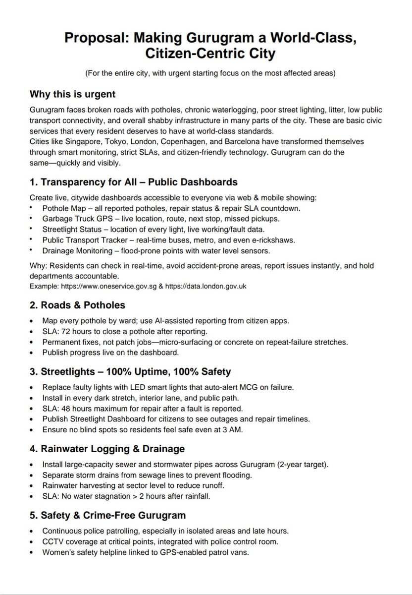amitwadhiani's tweet photo. @MunCorpGurugram @MoHUA_India @cmohry @NayabSainiBJP @Rao_InderjitS @RaoNarbir @VipulGoelBJP @DC_Gurugram @PradeepIAS_HR @diprogurugram1 I am sharing these suggestions as a concerned resident. This is only a starting point in my opinion—there are still many other issues that need attention. I plan to send this over email as well, as mentioned.
CC @Suhelseth @TheSanjivKapoor @leenadhankhar @gurgaon_live @ANI https://t.co/KpT7QMFKSc