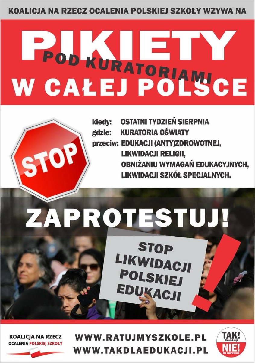 Chmielewska_M_'s tweet photo. Już wkrótce PIKIETY POD KURATORIAMI w całej Polsce! 
Dołącz do nas, zorganizuj pikietę w swoim województwie i mieście.
Stop deprawacji dzieci.  Stop robienia z naszych dzieci "zbieraczy szparagów". https://t.co/qW9NwnHmj7