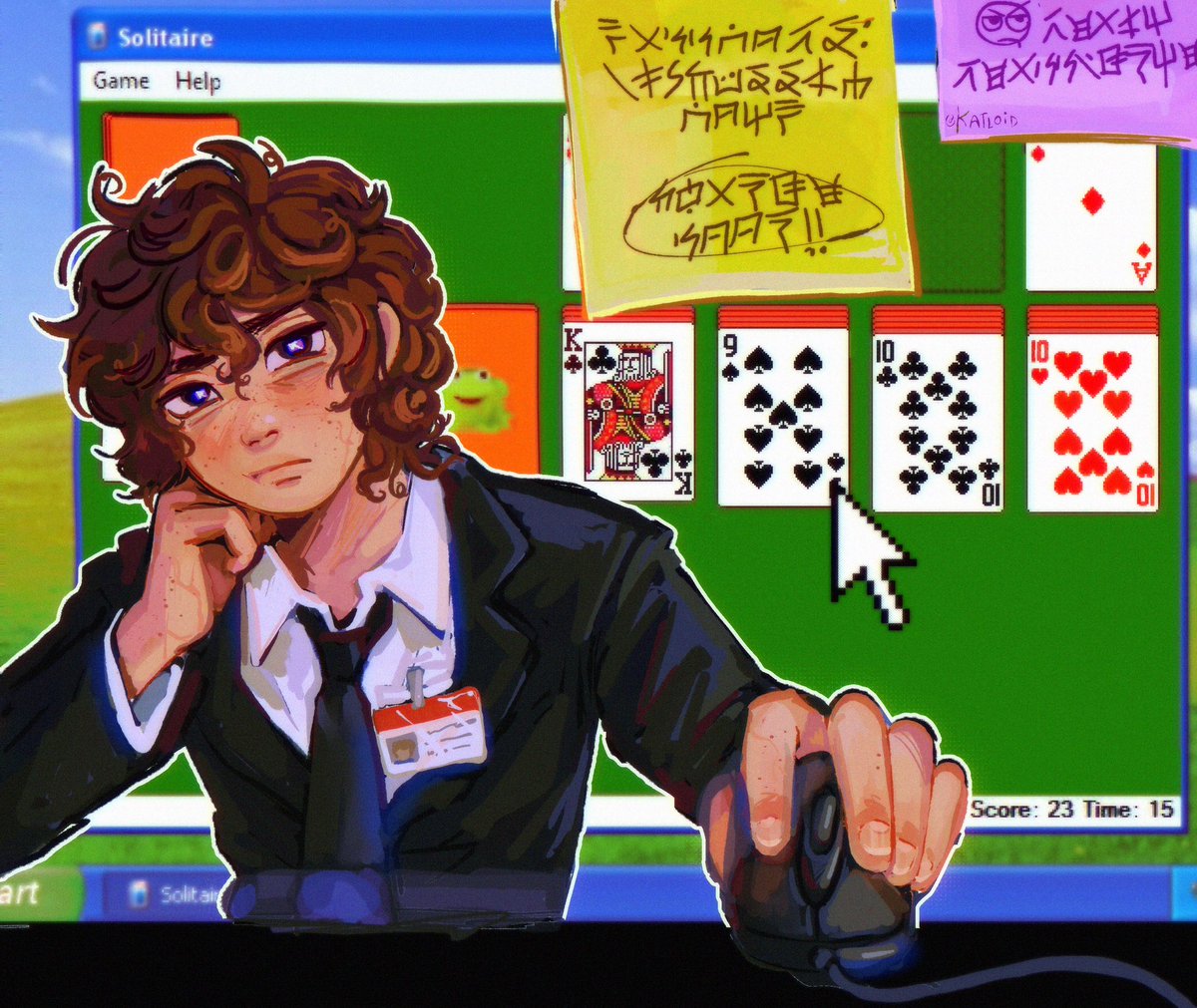 realninjagoyaoi's tweet image. my coworkers giving it their all and i be on solitaire classic  
#ninjago #ninjagojay #agentwalker