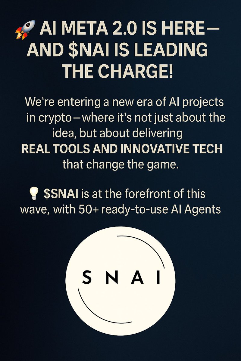 AsbahinoCryptoX's tweet photo. 🚀 AI META 2.0 IS HERE — AND $SNAI IS LEADING THE CHARGE! 🚀

We’re entering a new era of AI projects in crypto — where it’s not just about the idea, but about delivering REAL TOOLS AND INNOVATIVE TECH that change the game.

💡 $SNAI is at the forefront of this wave, with 50+ ready-to-use AI Agents.

@swarmnode
 
#SNAI #AI #Crypto #Altseason #Blockchain