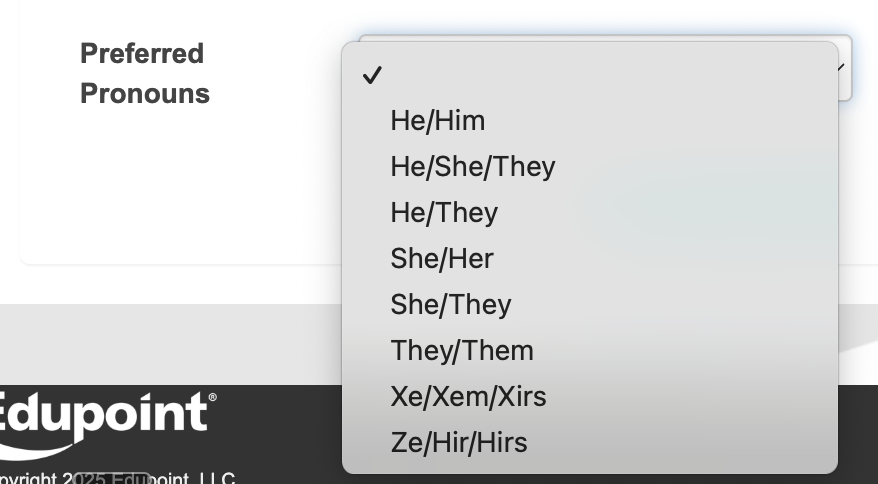 Enrolling R into school in CA. Umm...would have to confirm a preference from Xe/Xim/Xirs.