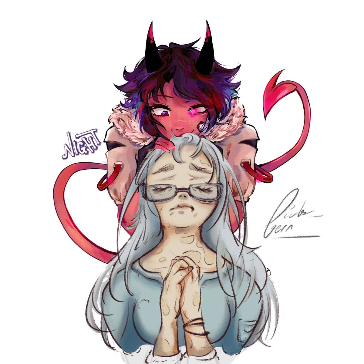 Picks_Fern's tweet photo. YAYY collab with @nightjustdied !! With both our OCs (nights on top mines bottom) 

So awesome^^ she’s amazing 

#artmoots #ocart #smallartist #moots #collab https://t.co/F5n6s5zA5C