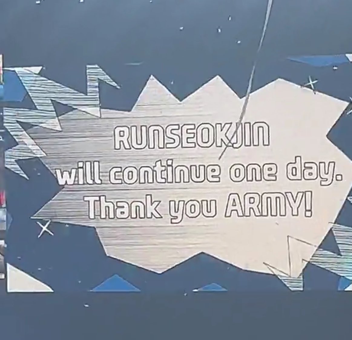 sugadboy's tweet photo. — Oficialmente, el tour de #JIN finalizó 

"RUNSEOKJIN continuará algún día. 
¡Gracias ARMY!" 

THANK YOU RUNSEOKJINepTOUR
RUN WITH JIN FOREVER
#행복했다_런석진투어_수고했어_김석진
#김석진의_도전은_계속됩니다 https://t.co/mAPffBrCcu
