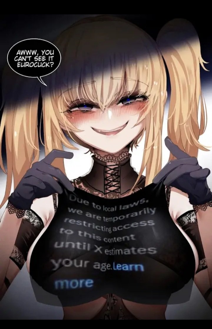 alexe_lexe's tweet photo. Hey @X / @XSecurity , when you think this nonsense gonna end on here ? 
Im mid 20s &amp; still aren't allowed to look at art. You have my info. I won't give you my ID nor any more personal information. 

EU got scared by Karens, you got no backbone. Learn what privacy is dumbass. https://t.co/nof3eOJVcr