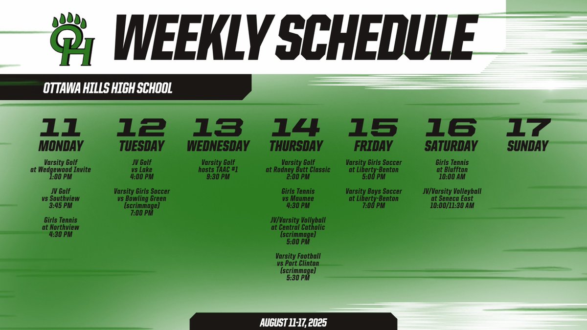 Girls tennis, boys and girls soccer, along with volleyball open regular season play this week while golf takes part in its first TAAC event of the season and football participates in its final scrimmage! #GreenBearNation