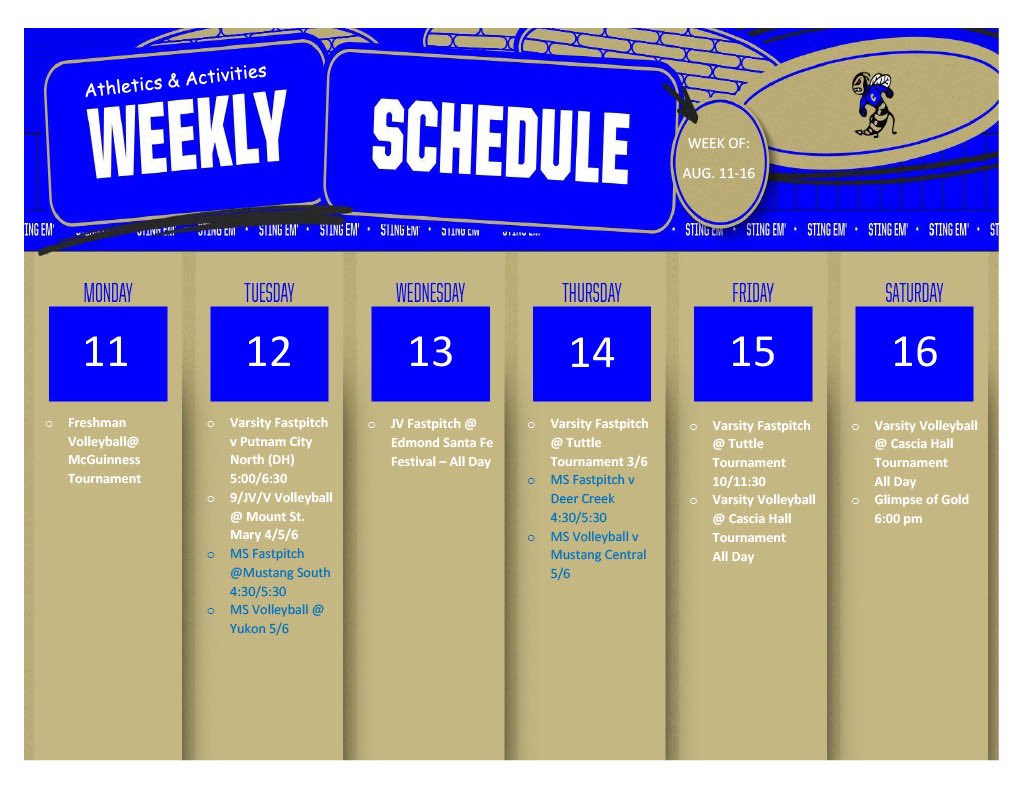 Choctaw Athletics &amp; Activities Weekly Schedule. Here’s what’s happening this week in Yellowjacket Nation!