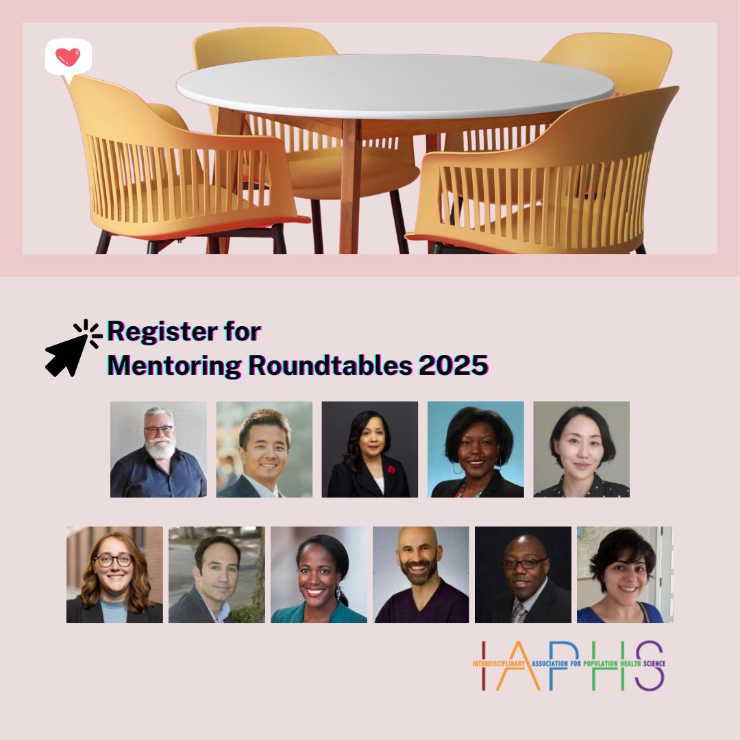 ia4phs's tweet photo. 🗣️ Register for Mentoring Roundtables when you sign up for IAPHS 2025! Don’t miss the chance to connect with our incredible line-up of mentors—check them out here: https://t.co/BDwSlmqbcC #PopHealth #Mentoring https://t.co/i24dXvTPGF