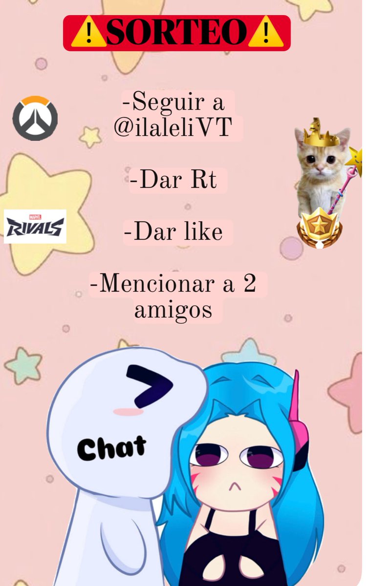 🌸SORTEO🌸
Para ganar un pase de batalla de Overwatch o Fortnite (o cualquier cosa de videojuego que esté dentro del mismo valor de el pase de ow)🤌🏻
Solo tienes que:
-Seguirme 
-Dar like
-Rt
-Comentar a 2 amigos 
En 2 semanas se anunciará el/la ganadora en vivo con una ruleta🥳