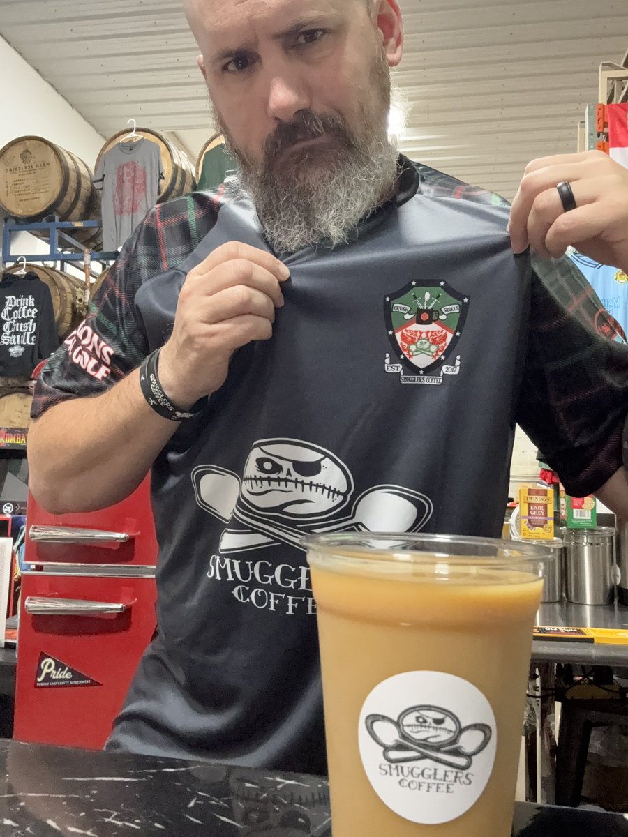 SmugglersCoffee's tweet photo. I rocked the new Smugglers Coffee FC jersey yesterday with Pen Ddraig (Welsh for Head of the Dragon or War Chief) on the back. YOU can get a custom one too! Just go over to the @olive_york website and order one! 
https://t.co/SNxNGP6qFq https://t.co/A1YT6xEsJD