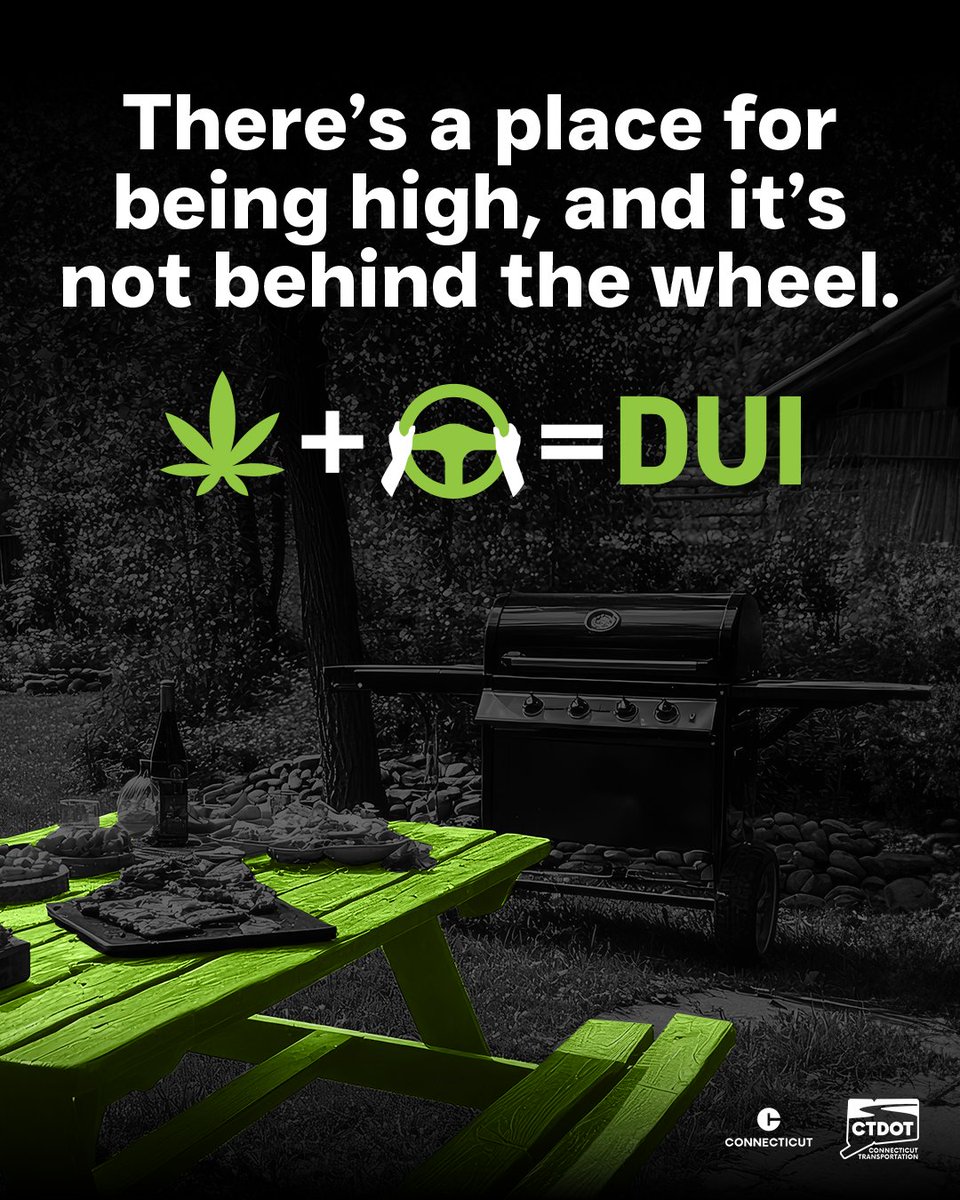 CThighwaysafety's tweet image. Cannabis impairs reaction time and judgement, increasing the risk of a crash. There is a place for being high, and its NOT behind the wheel of a vehicle.  Always remember that #DrivingHighEqualsDUI