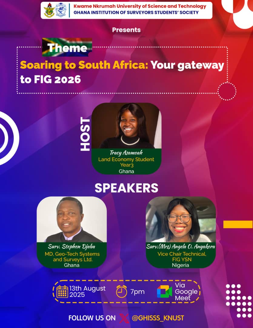GhISSS_KNUST's tweet photo. Did you Know??? 🤔
We have more for you this week!!!!! 😊 
Ever wondered how to navigate the FIG conference application process? 📝 Or perhaps you're looking to enhance your paper writing and presentation skills to showcase your research at FIG conferences? 💡Join us on Wednesday https://t.co/yH6VTwCUWq
