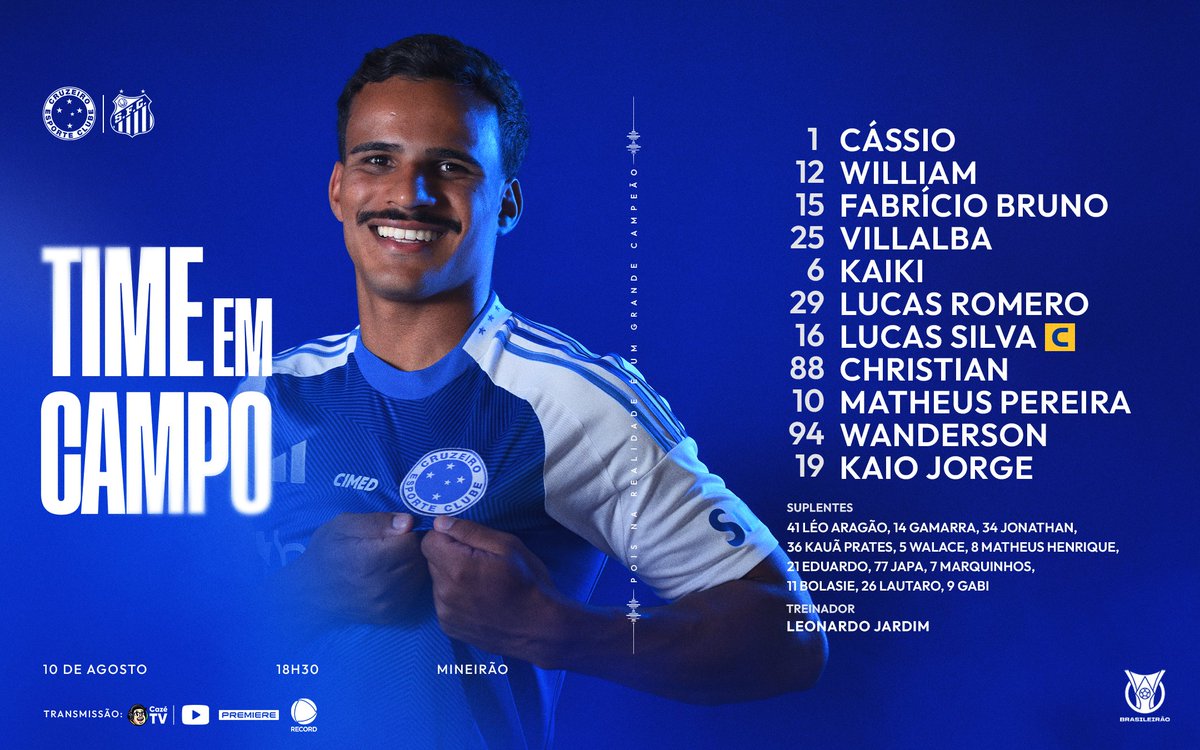 🦊📝 O Cabuloso está escalado para o jogo contra o Santos, pelo Brasileiro! VAMOS, CRUZEIRO!!
🔷 #CRUxSAN #GrandeCampeão