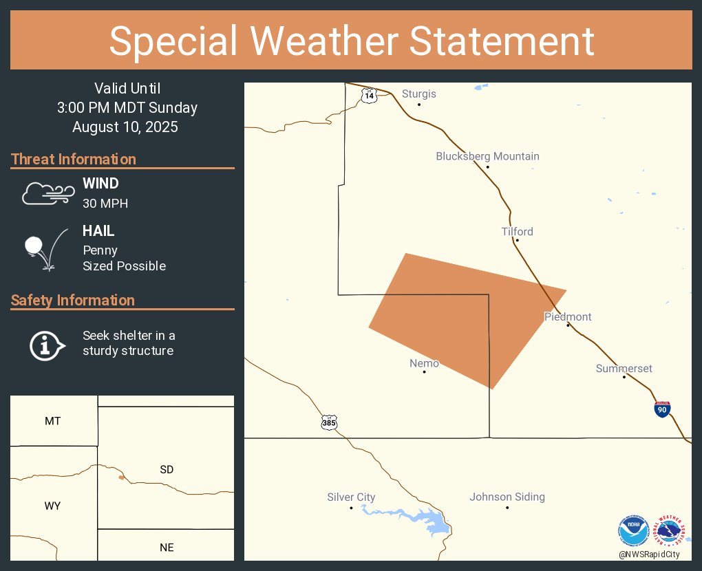 A special weather statement has been issued for Meade County, SD until 3:00 PM MDT