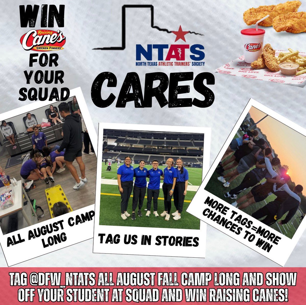 North Texas Athletic Trainers’ Society (@ntats) on Twitter photo We’ve got a lot of free <a href="/raisingcanes/">Raising Cane's</a> to give out! Tag us from your program’s Instagram all August long!! Who’s gonna #EatThisUp #LetTheGamesBegin We’ve got a lot of free <a href="/raisingcanes/">Raising Cane's</a> to give out! Tag us from your program’s Instagram all August long!! Who’s gonna #EatThisUp #LetTheGamesBegin