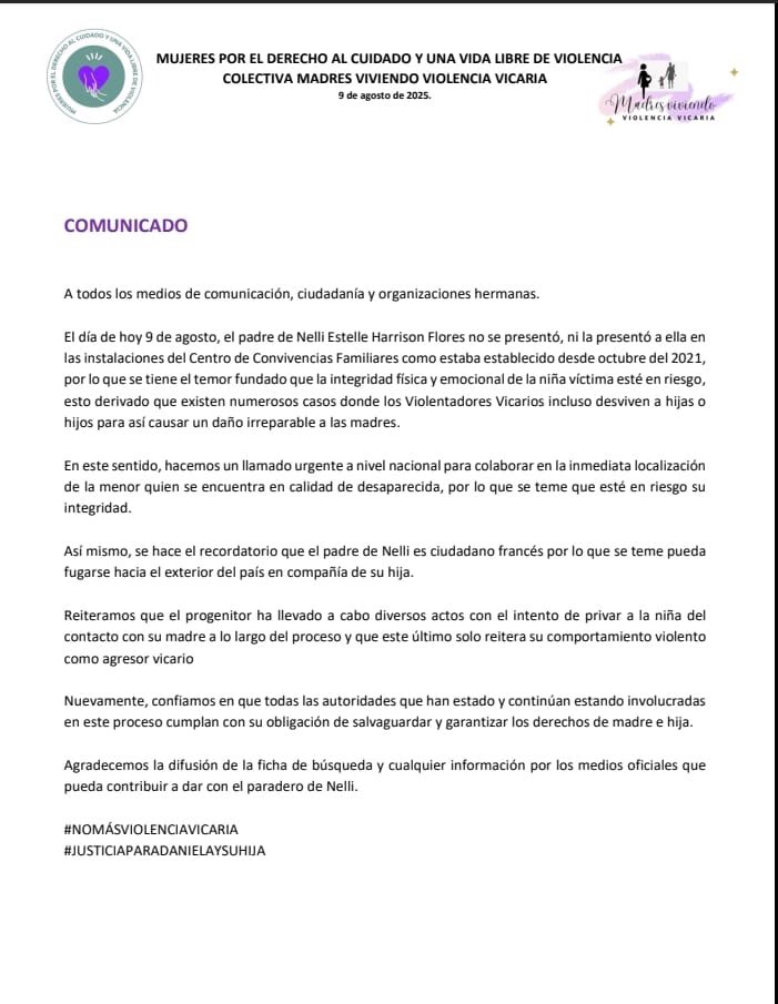 diarioelpopular's tweet photo. 🔴 #IMPORTANTE ‼️No se presentó el agresor vicario de Daniela Flores a entregarle a su hija, la menor Nelli Estelle Harrison Flores, como ya estaba exigido por las autoridades correspondientes.
🔹 https://t.co/3LRPe6Qa6u https://t.co/yTd6MKUkMz