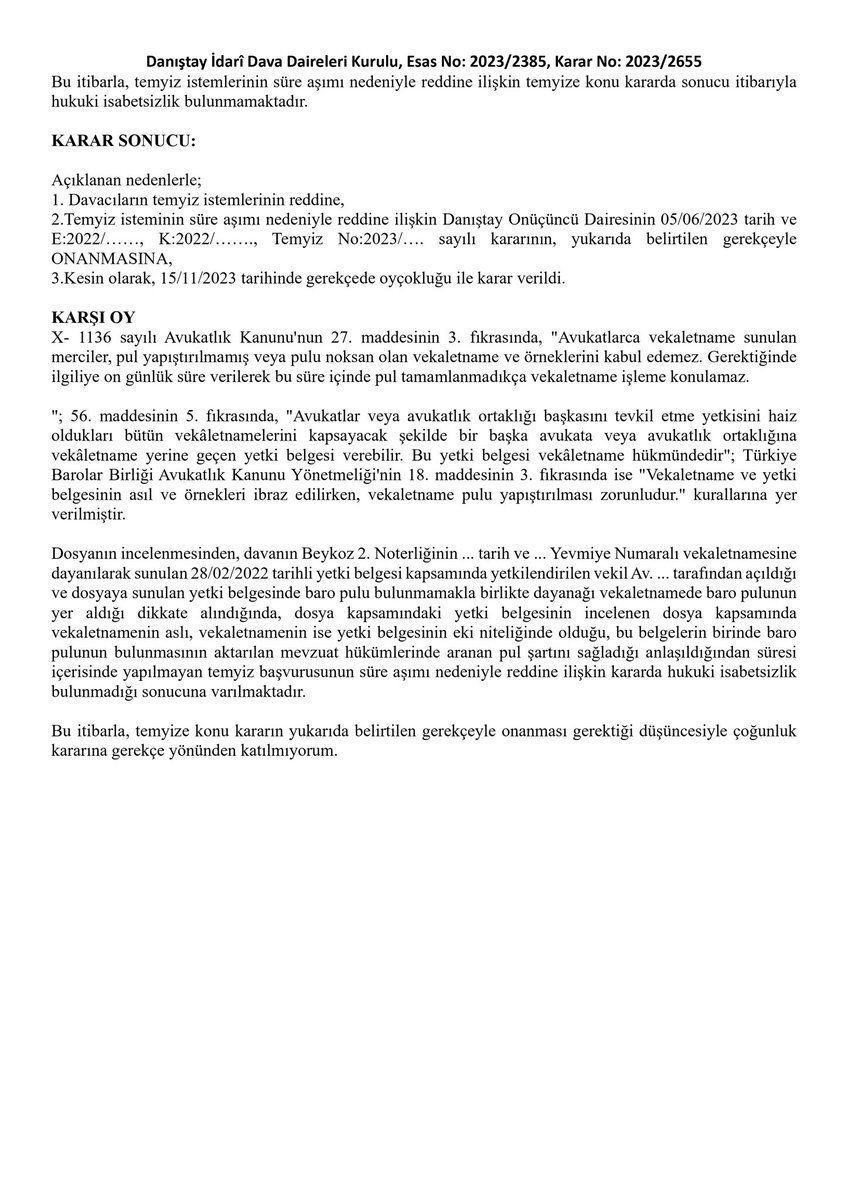 Avhakkisavun's tweet photo. Vekaletnamede baro pulu bulunuyorsa yetki belgesinde baro pulu aranmaz

Danıştay İDDK, E: 2023/2385, K: 2023/2655 https://t.co/OgRSqQmbcV