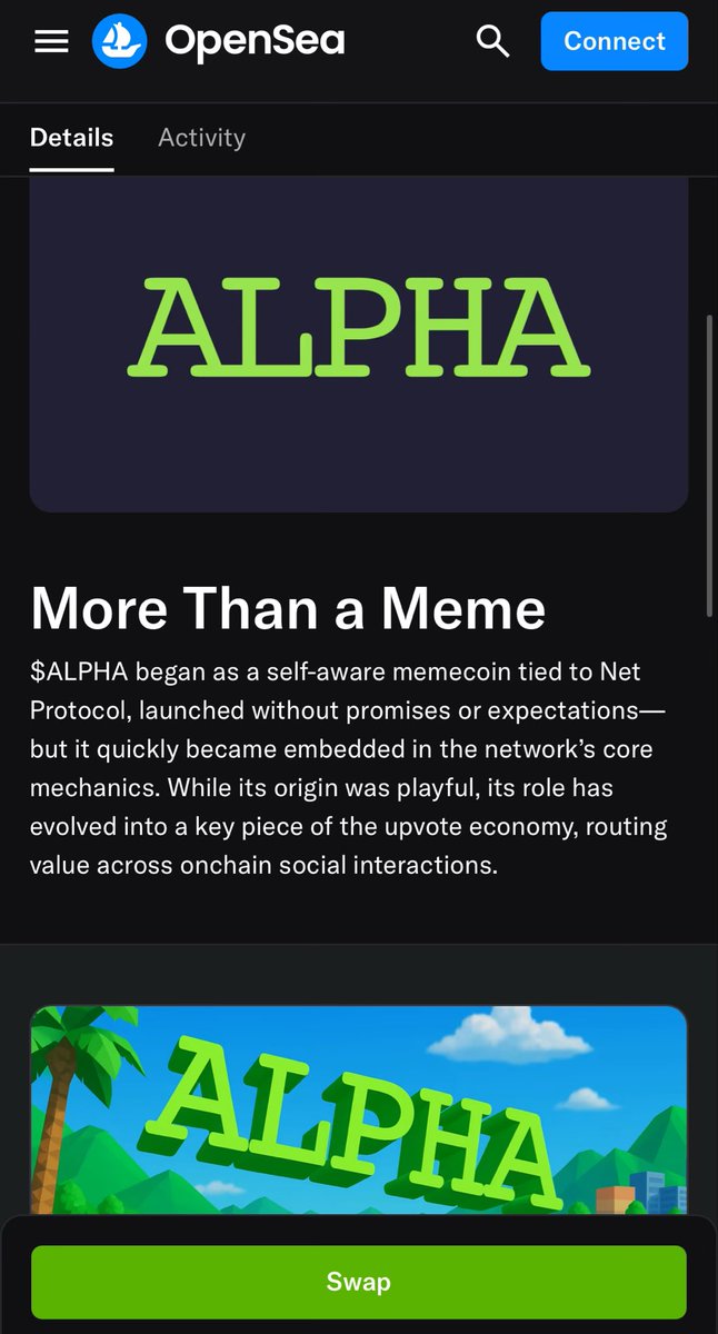 OpenSea has added a token page for $ALPHA 🟩

Link below