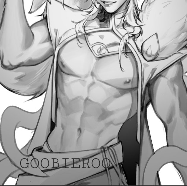 I may have muscled too close to the sun~🌞
 but I want to show the before muscles sketch WIP before I soften them huhu💪🖤🤍