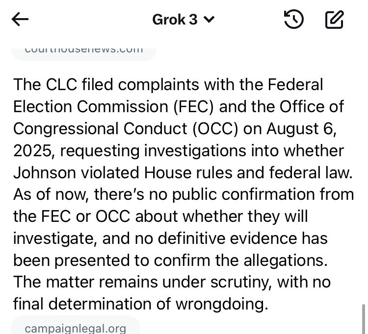 Wow so Speaker Mike Johnson has allegedly been using his Campaign funds to pay the rent on a residence in Washington,DC owned by Issa! He made a total of 5 payments since back in March totally $12,500 dollars.Complaints were filed by the CLC on 8/6/2025 with the FEC &amp; OCC! 😡