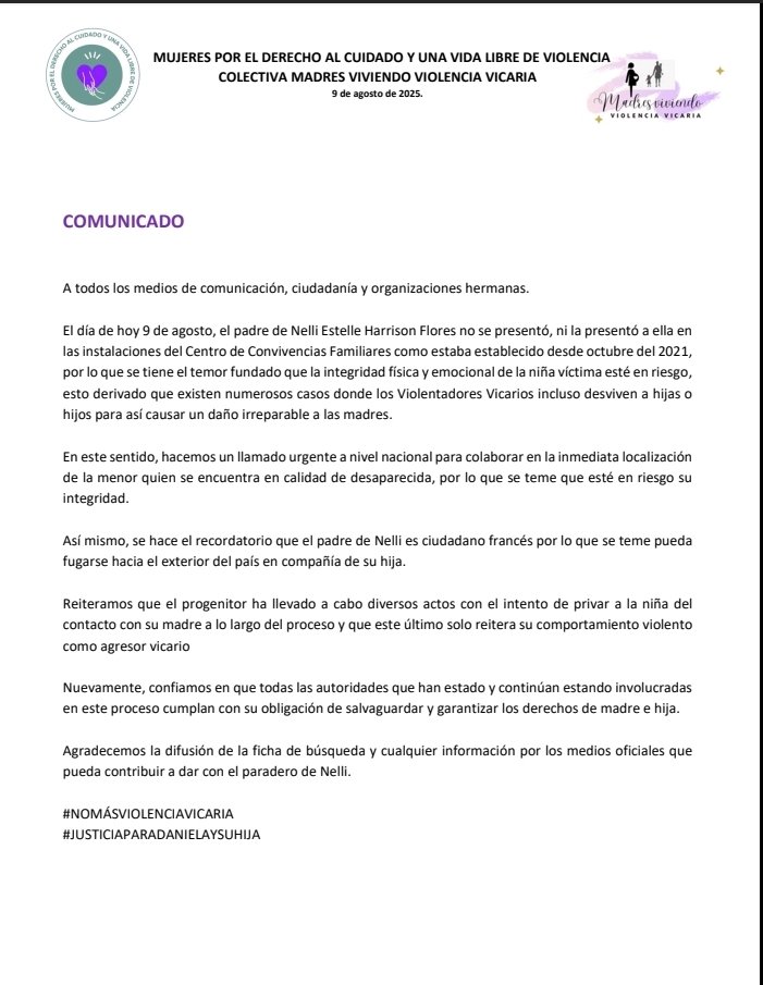 CDerechocuidado's tweet photo. 🚨🚨🚨🚨🚨🚨🚨🚨
Solicitamos su ayuda para la pronta localización de Nelli, hija de Daniela Flores, de quién se desconoce su paradero.

🚨🚨🚨🚨🚨🚨🚨🚨 https://t.co/ANp04z1EYf