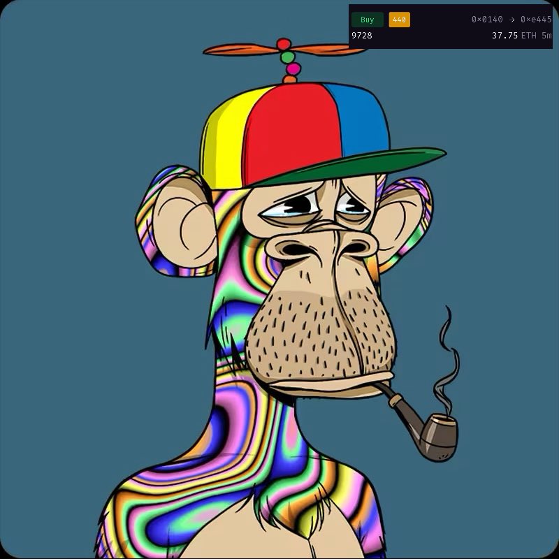 This trippy Ape just sold for 37.75 ETH (159,600 USD)! That’s a 102,000 USD premium over current BAYC floor price!

Congrats to both the buyer and seller!

It’s safe to say, the age of the floor NFT is over. The time of the grail has come.
