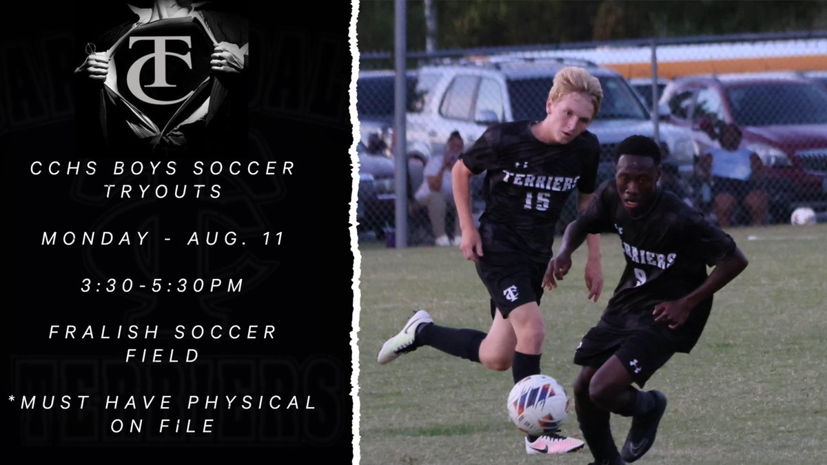 CCHSTerriers's tweet photo. The Terrier Boys Soccer team begins their season Monday afternoon from 3:30-5:30pm!  The team meets at the Fralish Soccer Complex.  Make sure you are registered in SNAP! Registration and have a current physical! Let's go Terriers! @cchs165 https://t.co/EYZwwS0vYa
