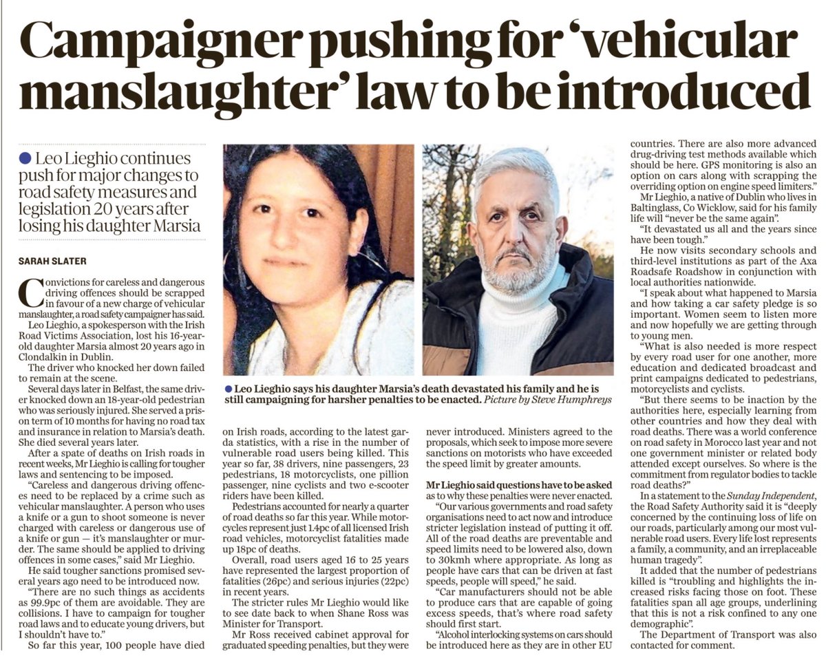 ‘Careless and dangerous driving offences need to be replaced by a crime such as ­vehicular manslaughter…..’

Road crime is REAL crime!