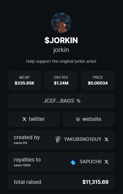 doncaarbon's tweet photo. very sorry for your loss bro

I think ct have done one good thing in a while

they launched $jorkin on @BagsApp and routed 100% of royalties/trading fees to you

we already raised 5 figs for you

this is your chance to make it with your art

make it your official jorkin coin and start creating new art for it

you'll make generational wealth with the royalties