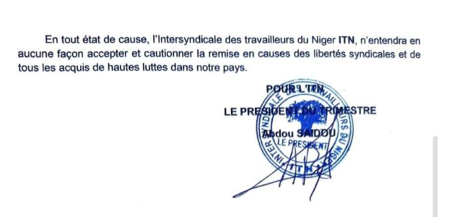 Au #Niger, l'intersyndicale des travailleurs du Niger (ITN) demande au gouvernement d'annuler les décisions des dissolutions des syndicats du secteur judiciaire qu'elle considère illégales et arbitraires. Détails ici👇