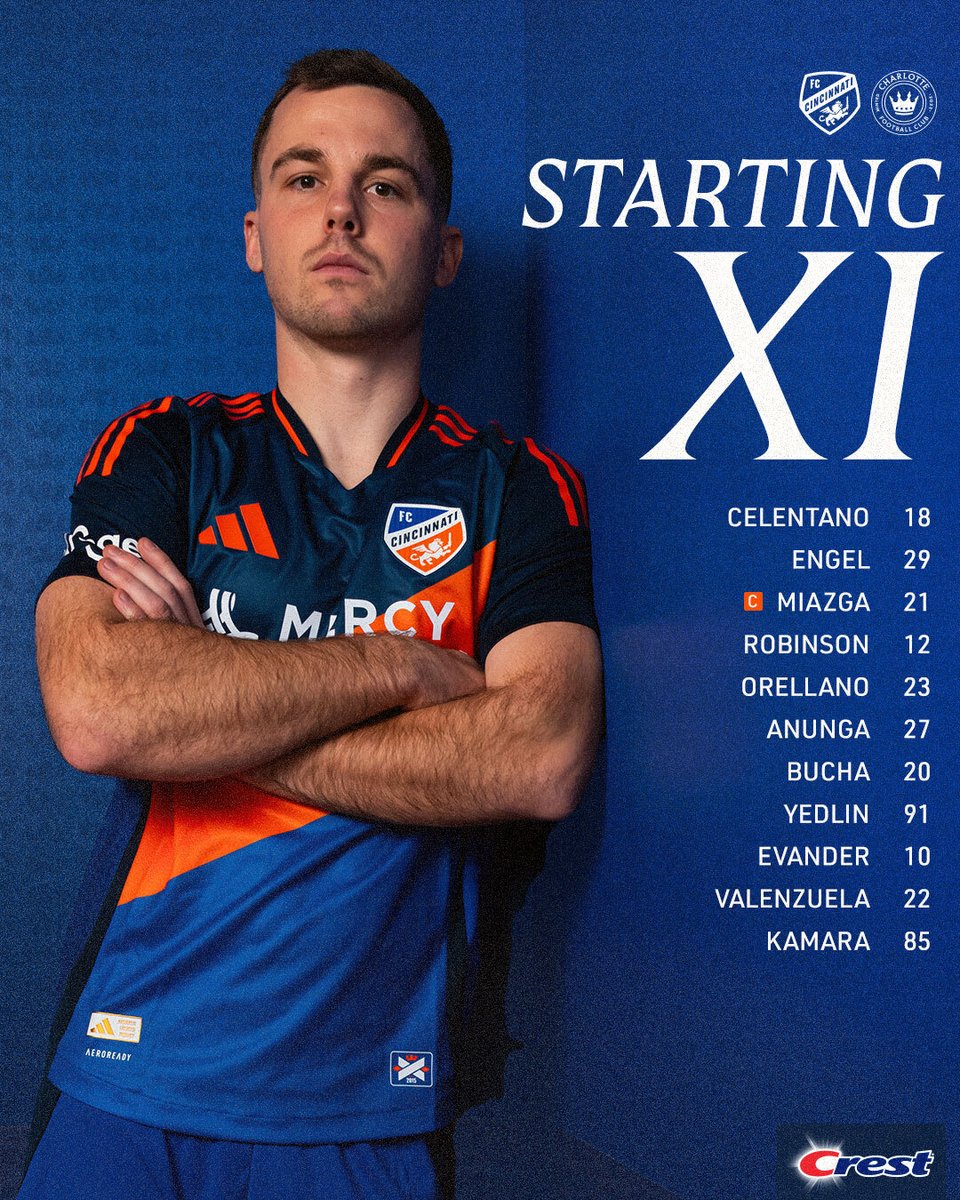 fccincinnati's tweet image. Tonight&apos;s #AllForCincy starting XI vs Charlotte. 🦁