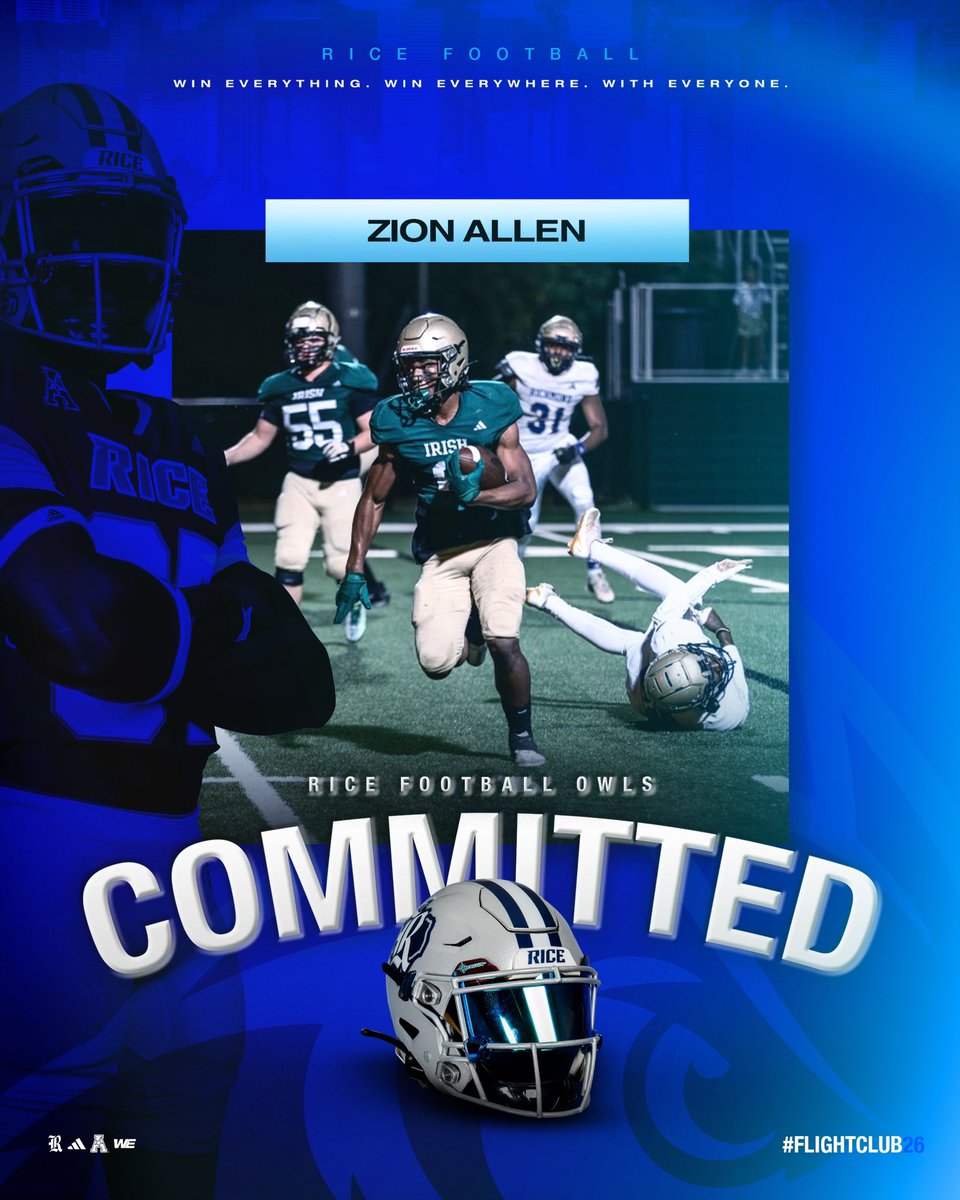Zion Allen (@allaroundzi) on Twitter photo After prayers and talks with my family, I’ve decided to change my commitment to <a href="/RiceFootball/">Rice Football</a>! #GoOwls
<a href="/Coach_Hogs/">Mark Hogan</a> <a href="/Scott_AbellFB/">Scott Abell</a>
<a href="/Jamesleonard87/">James Leonard</a> <a href="/CoachBeale03/">Tyler Beale</a> <a href="/Coach_Hutch303/">Chris Hutchinson</a> <a href="/RecruitGeorgia/">Recruit Georgia</a> <a href="/AtTheRoost/">The Roost</a> After prayers and talks with my family, I’ve decided to change my commitment to <a href="/RiceFootball/">Rice Football</a>! #GoOwls
<a href="/Coach_Hogs/">Mark Hogan</a> <a href="/Scott_AbellFB/">Scott Abell</a>
<a href="/Jamesleonard87/">James Leonard</a> <a href="/CoachBeale03/">Tyler Beale</a> <a href="/Coach_Hutch303/">Chris Hutchinson</a> <a href="/RecruitGeorgia/">Recruit Georgia</a> <a href="/AtTheRoost/">The Roost</a>