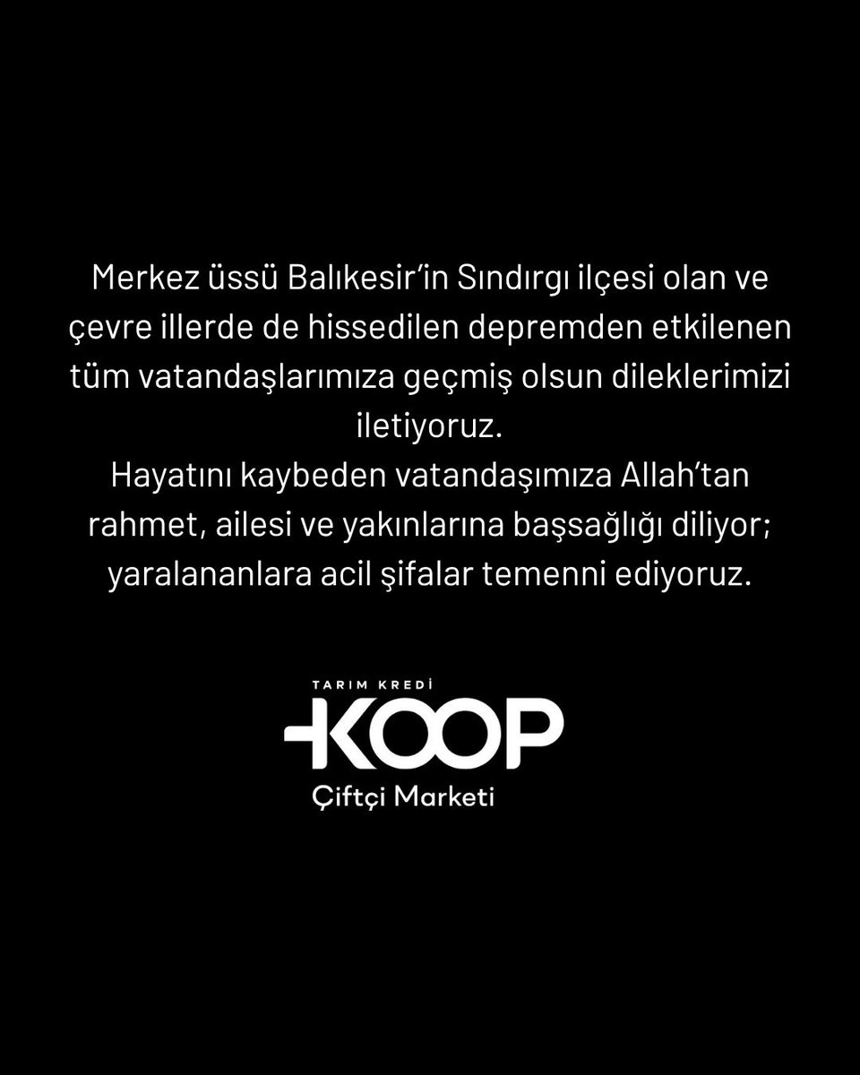 Merkez üssü Balıkesir’in Sındırgı ilçesi olan ve çevre illerde de hissedilen depremden etkilenen tüm vatandaşlarımıza geçmiş olsun dileklerimizi iletiyoruz.
Hayatını kaybeden vatandaşımıza Allah’tan rahmet, ailesi ve yakınlarına başsağlığı diliyor; yaralananlara acil şifalar