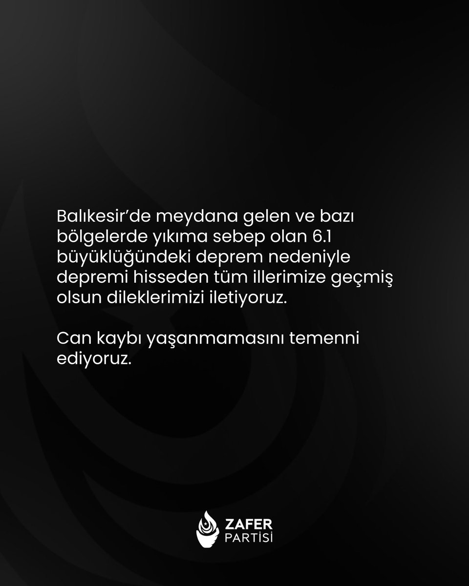 Balıkesir’de meydana gelen ve bazı bölgelerde yıkıma sebep olan 6.1 büyüklüğündeki deprem nedeniyle depremi hisseden tüm illerimize geçmiş olsun dileklerimizi iletiyoruz.

Can kaybı yaşanmamasını temenni ediyoruz.