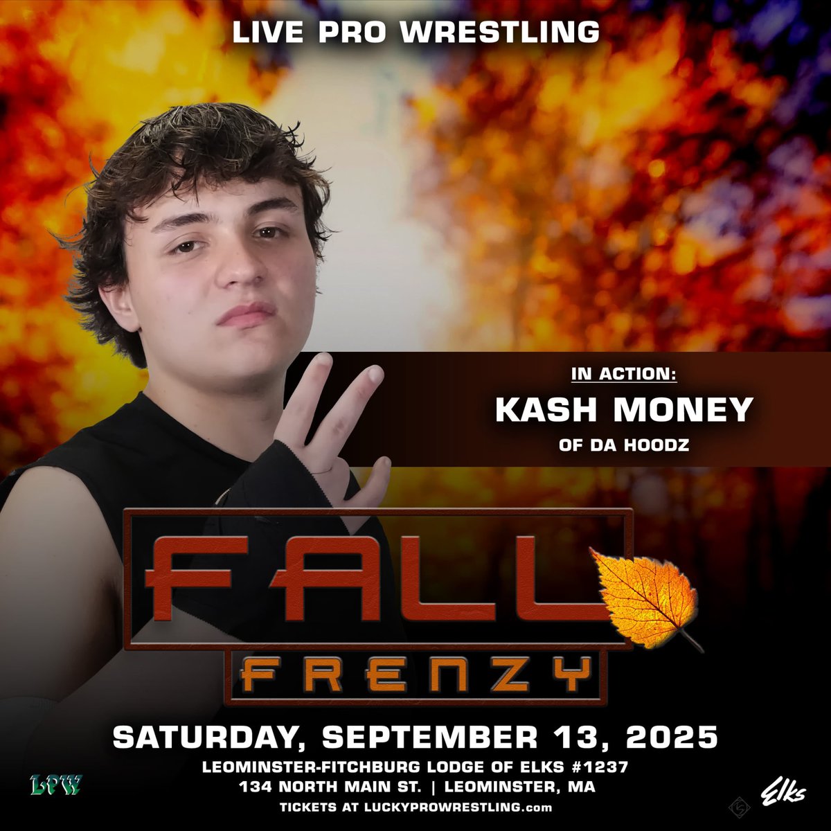 LProWrestling's tweet image. LPW returns on Saturday night Sept 13 for Fall Frenzy at the Leominster Ma elks hall.  Get your tickets at luckyprowrestling.com